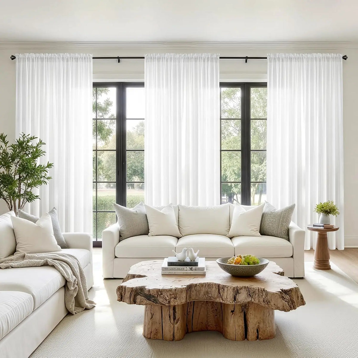 White Privacy Semi Sheer Curtains 2Panels Light Filtering Curtains for Living Room Bedroom Outdoor Large Window Treatment Drapes