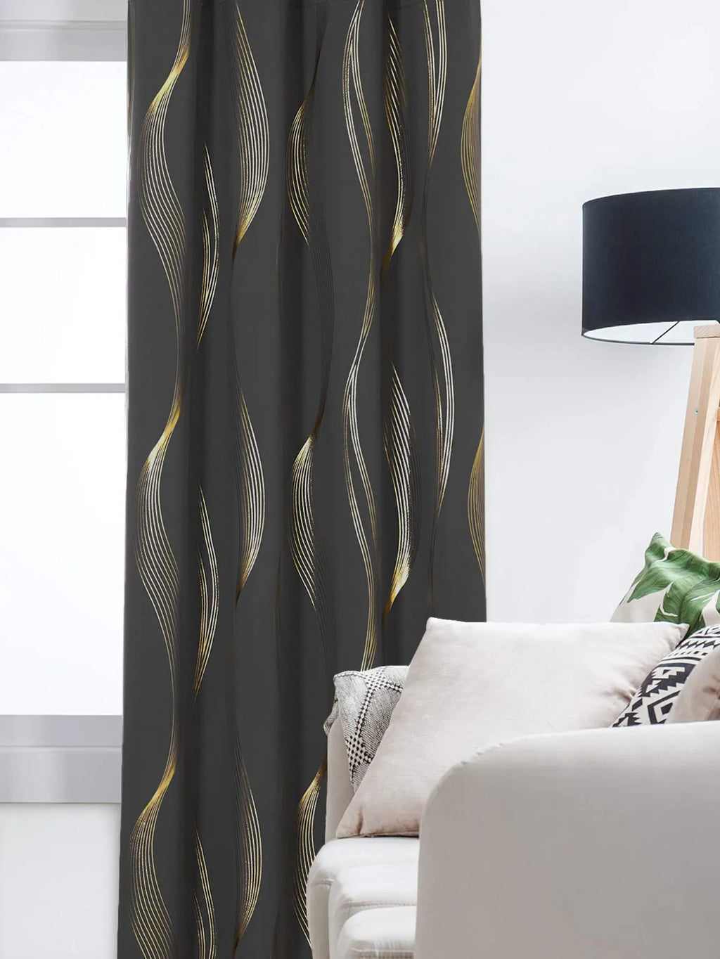 Gold Luxury Wave Embossed Drapes, Modern Minimalist Light Blocking Curtains, Bedroom Living Room Decorative Window Treatments