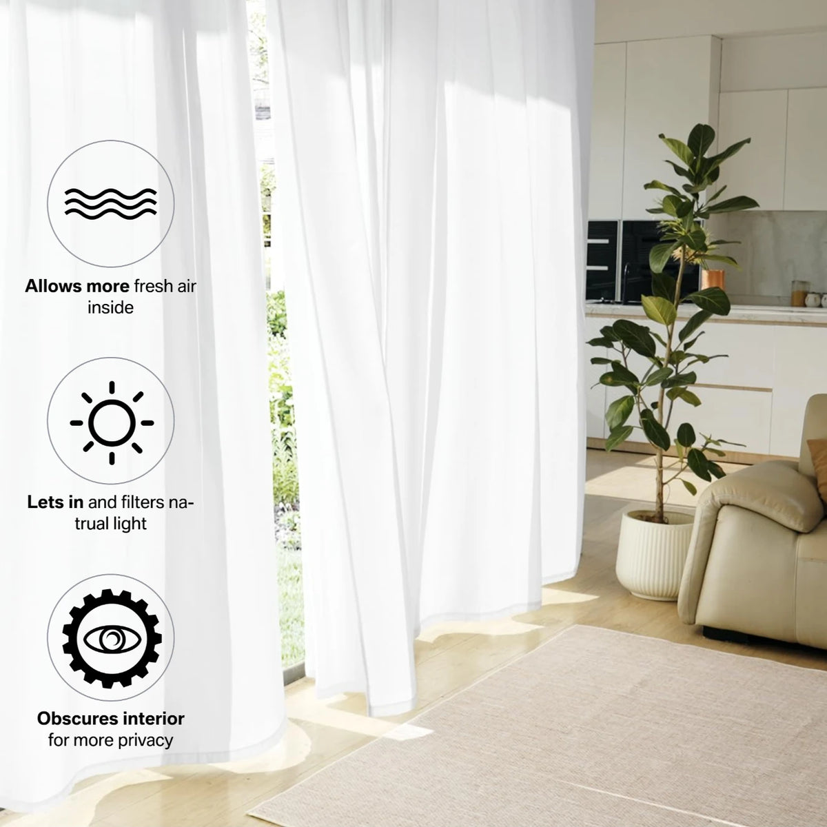 White Privacy Semi Sheer Curtains 2Panels Light Filtering Curtains for Living Room Bedroom Outdoor Large Window Treatment Drapes