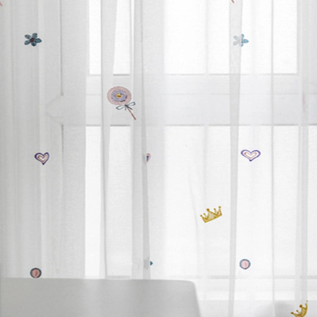 1pc Cute Cartoon Lollipop Embroidered Kids Curtain, Woven Drapes for Childrens Room, Casual Korean Style Window Treatment