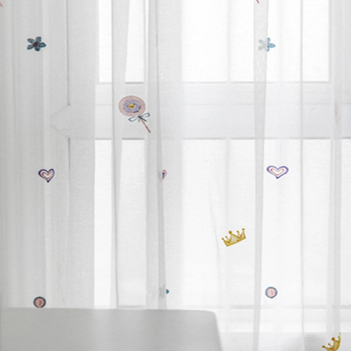 1pc Cute Cartoon Lollipop Embroidered Kids Curtain, Woven Drapes for Childrens Room, Casual Korean Style Window Treatment